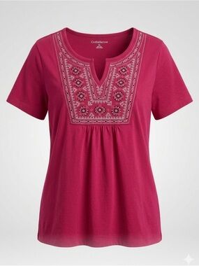 croft & barrow Short-Sleeve Embroidered Knit Tunic Top - Fuchsia